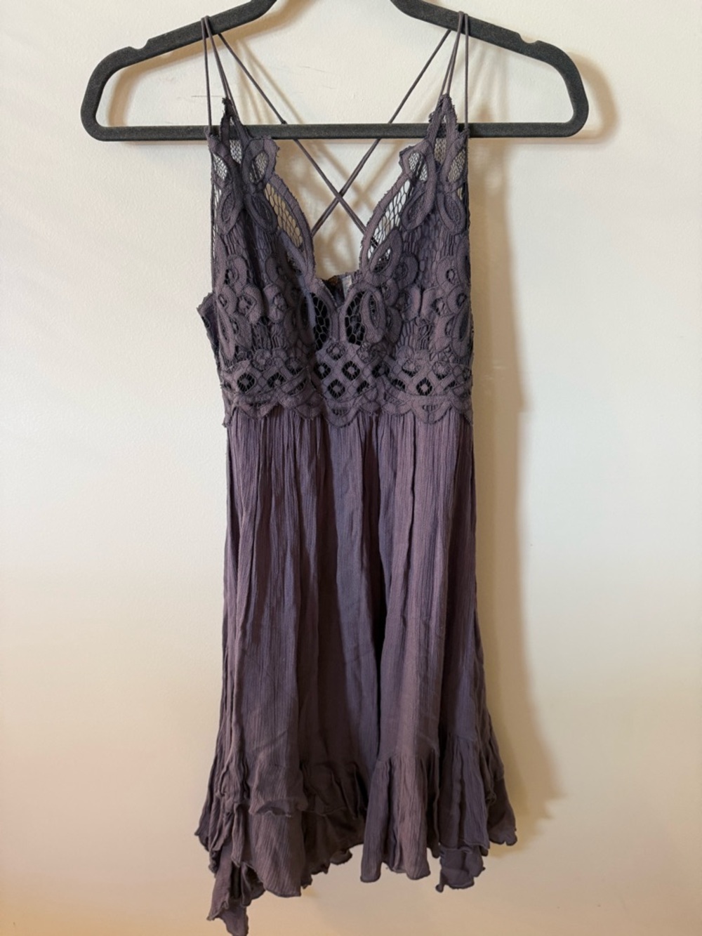 Free People Purple Lace-Top Mini Dress